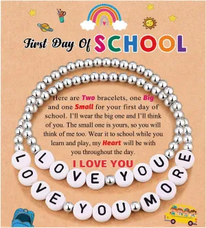 PINKDODO Back to School Gifts Silver Beads Mother Daughter First Day of School Bracelets