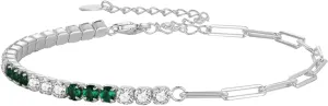 Platinum/14k Gold Plated 925 Sterling Silver Paperclip Link Chain Bracelet & Cubic Zirconia Tennis Bracelet for Women, Infinite Adjustable CZ Bracelets