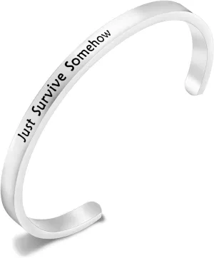 PLITI Just Survive Somehow Inspirational Cuff Bangle Protect Yourself Mantra Bracelets Women