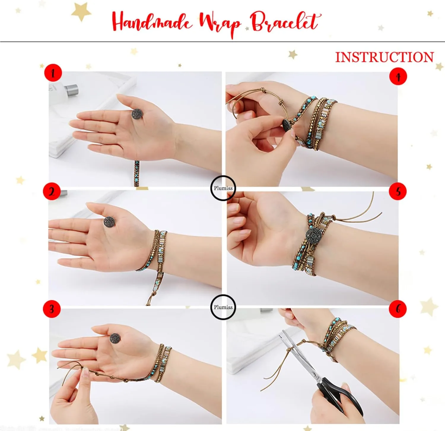 Plumiss Women Boho Handmade Natural Stone Crystal Leather Bead Wrap Bracelets Collection