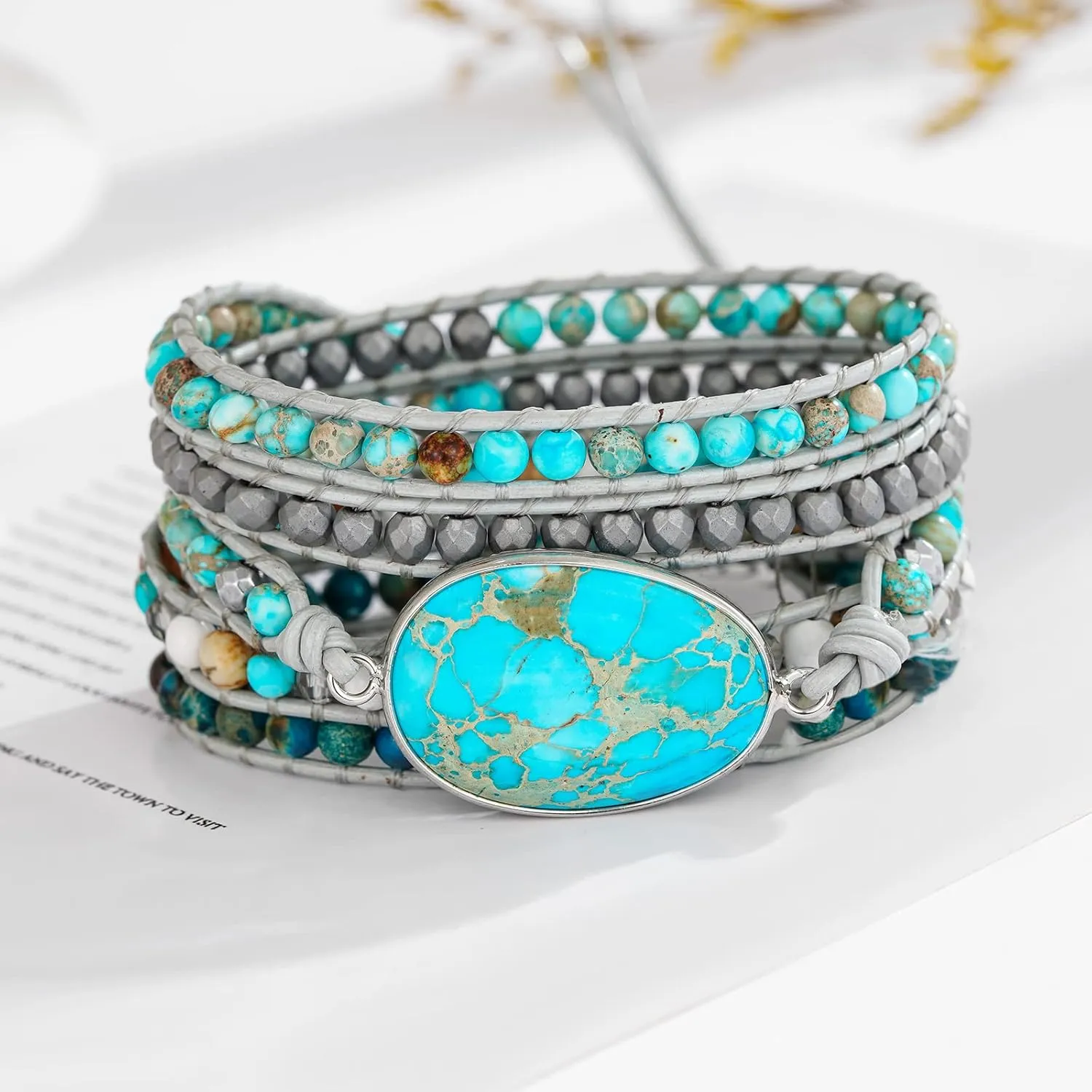 Plumiss Women Boho Handmade Natural Stone Crystal Leather Bead Wrap Bracelets Collection