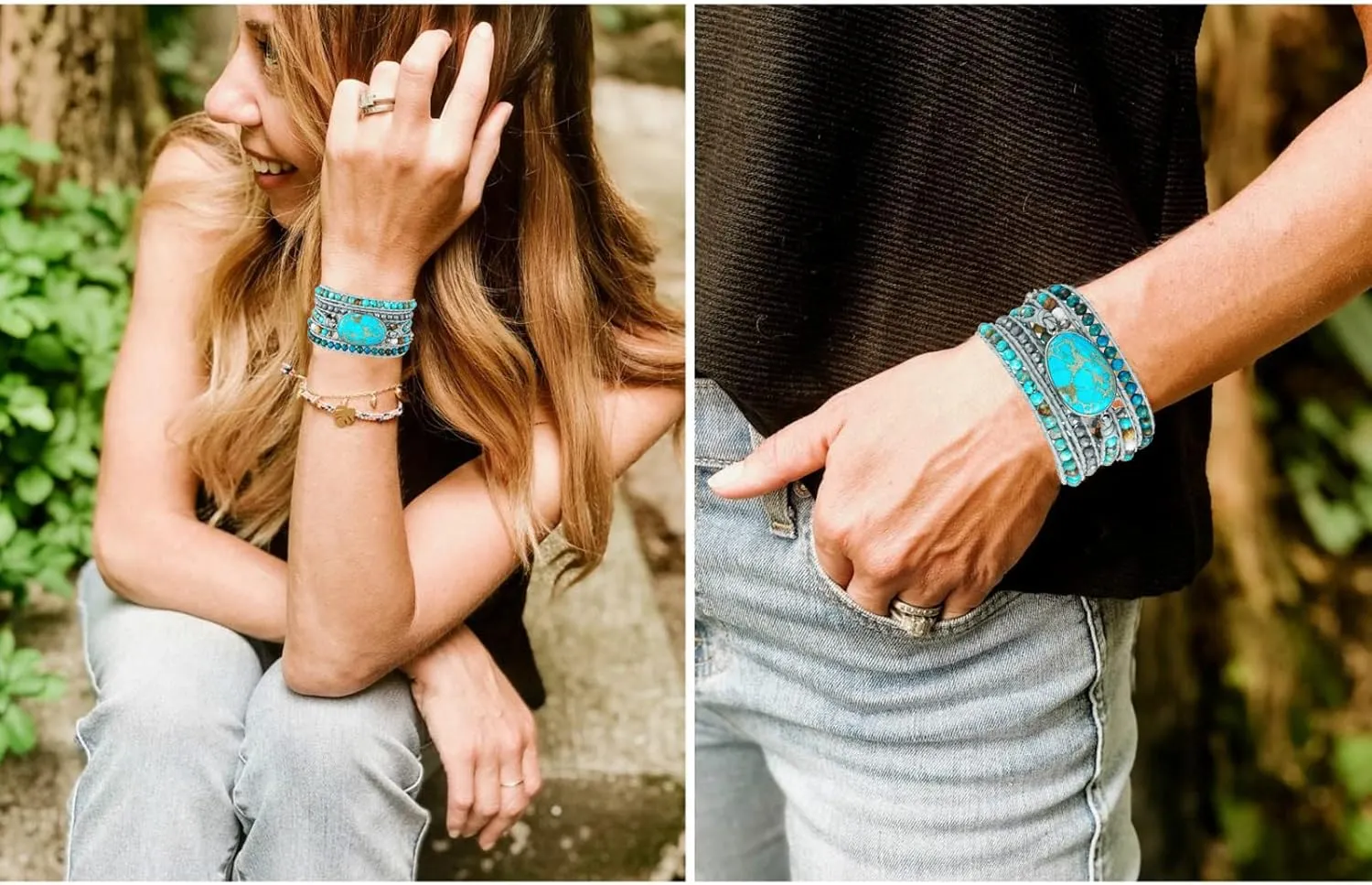 Plumiss Women Boho Handmade Natural Stone Crystal Leather Bead Wrap Bracelets Collection