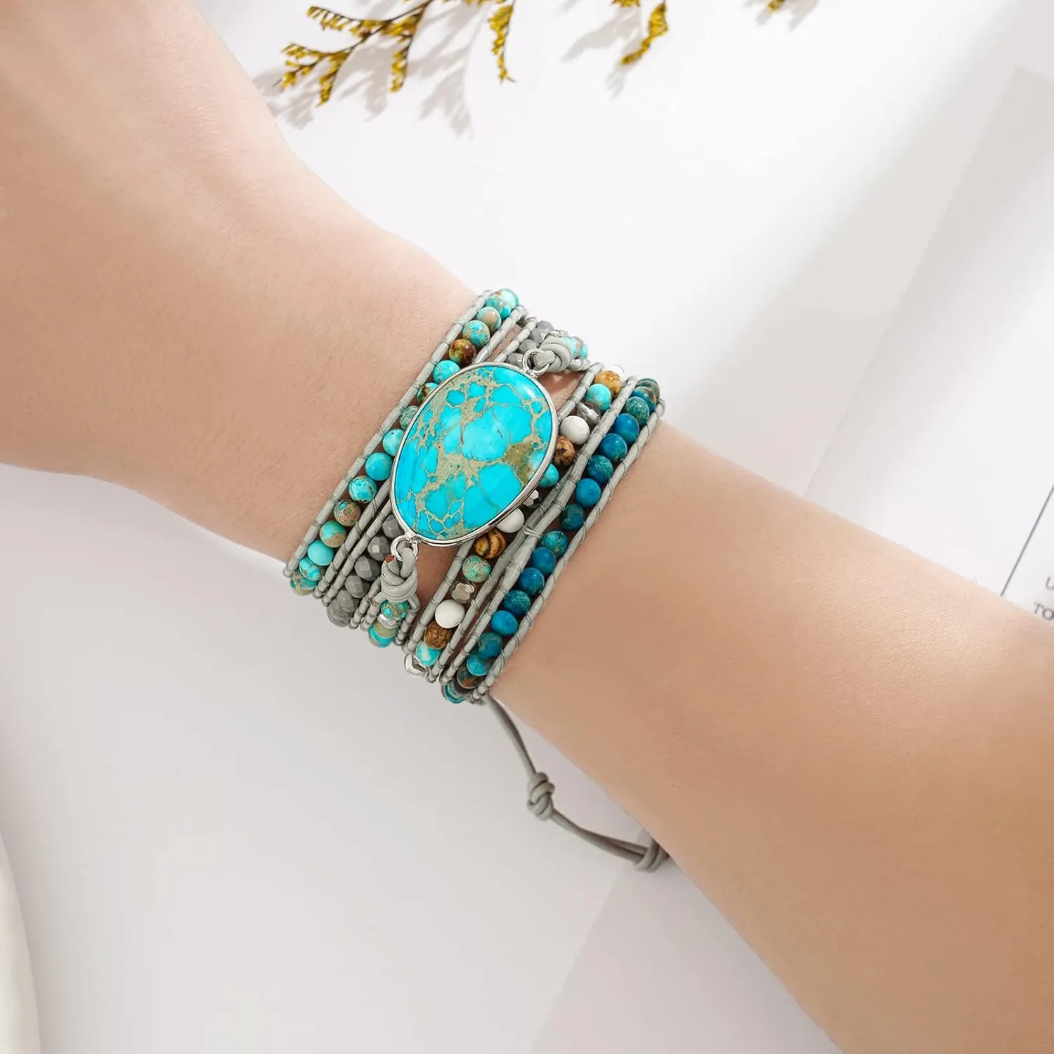 Plumiss Women Boho Handmade Natural Stone Crystal Leather Bead Wrap Bracelets Collection