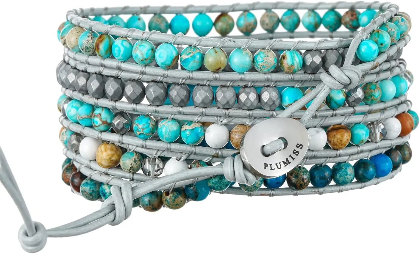 Plumiss Women Boho Handmade Natural Stone Crystal Leather Bead Wrap Bracelets Collection