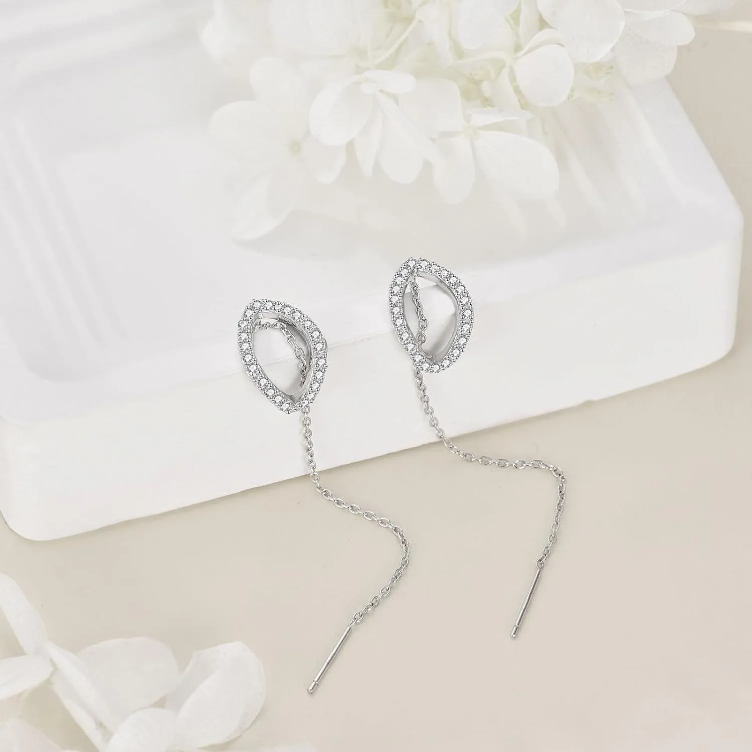 POPLYKE 925 Sterling Silver Threader Earrings for Women Sterling Silver Through Long Chains Earrings Jewelry Gifts for Women