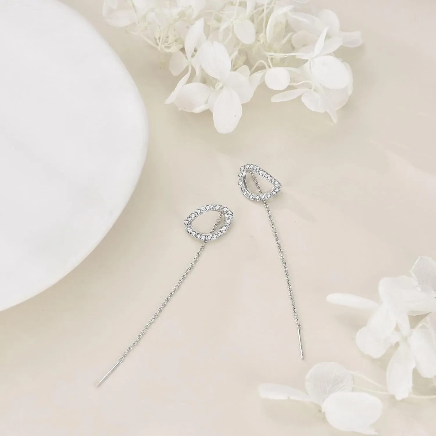 POPLYKE 925 Sterling Silver Threader Earrings for Women Sterling Silver Through Long Chains Earrings Jewelry Gifts for Women