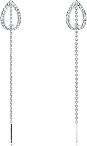 POPLYKE 925 Sterling Silver Threader Earrings for Women Sterling Silver Through Long Chains Earrings Jewelry Gifts for Women