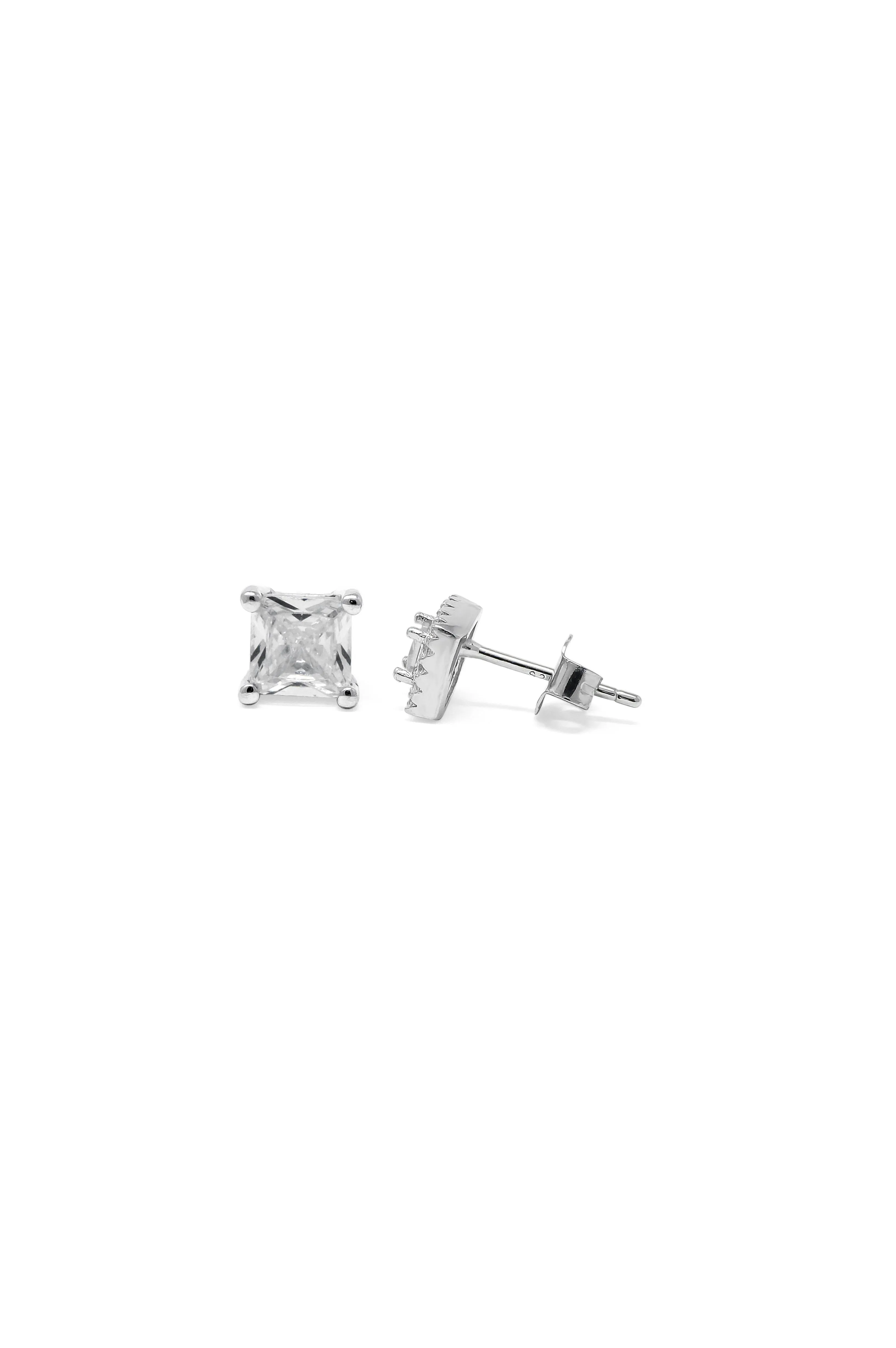 Princess Cut Solitaire Sterling Silver Stud Earrings
