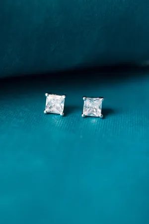 Princess Cut Solitaire Sterling Silver Stud Earrings