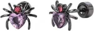 Punk CZ Spider Cartilage Tiny Stud Earrings Stainless Steel Pink Black Golden Plated Animal Crystal Love Heart Screw Flat Back Tragus Helix Studs Earring Cute Gothic Halloween Party Jewelry Gifts 18G