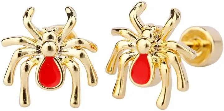 Punk Spider Sleeper Tiny Stud Earrings for Women Men Girls Cartilage Stainless Steel Red Enamel Animal Screw Flat Back Tragus Helix Studs Earring Personalized Jewelry Gifts Halloween 18G