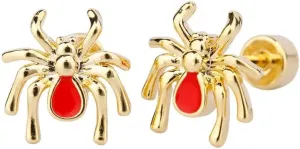 Punk Spider Sleeper Tiny Stud Earrings for Women Men Girls Cartilage Stainless Steel Red Enamel Animal Screw Flat Back Tragus Helix Studs Earring Personalized Jewelry Gifts Halloween 18G