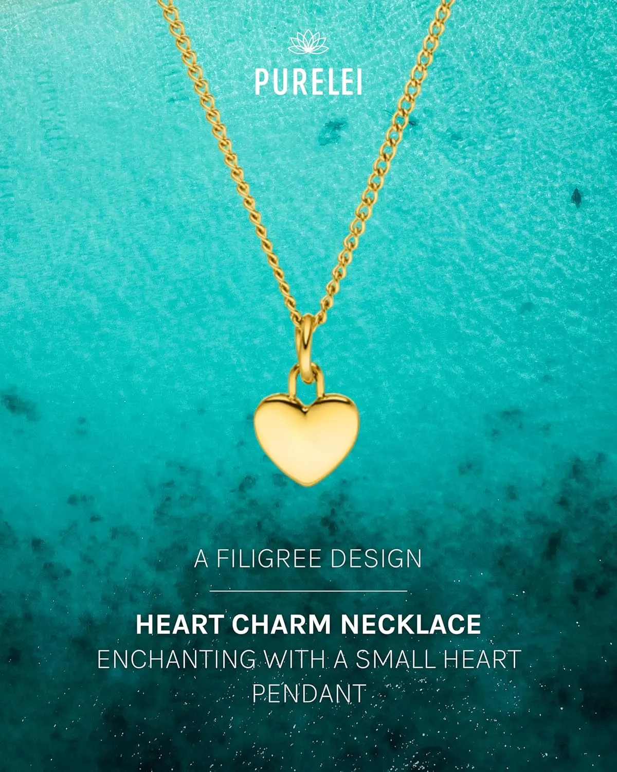 Purelei Heart Charm Necklace  18K Gold plated stainless steel jewelry  Waterproof chain with pendant  20 to 22 inch adjustable length  Fashion jewelry for your individual look