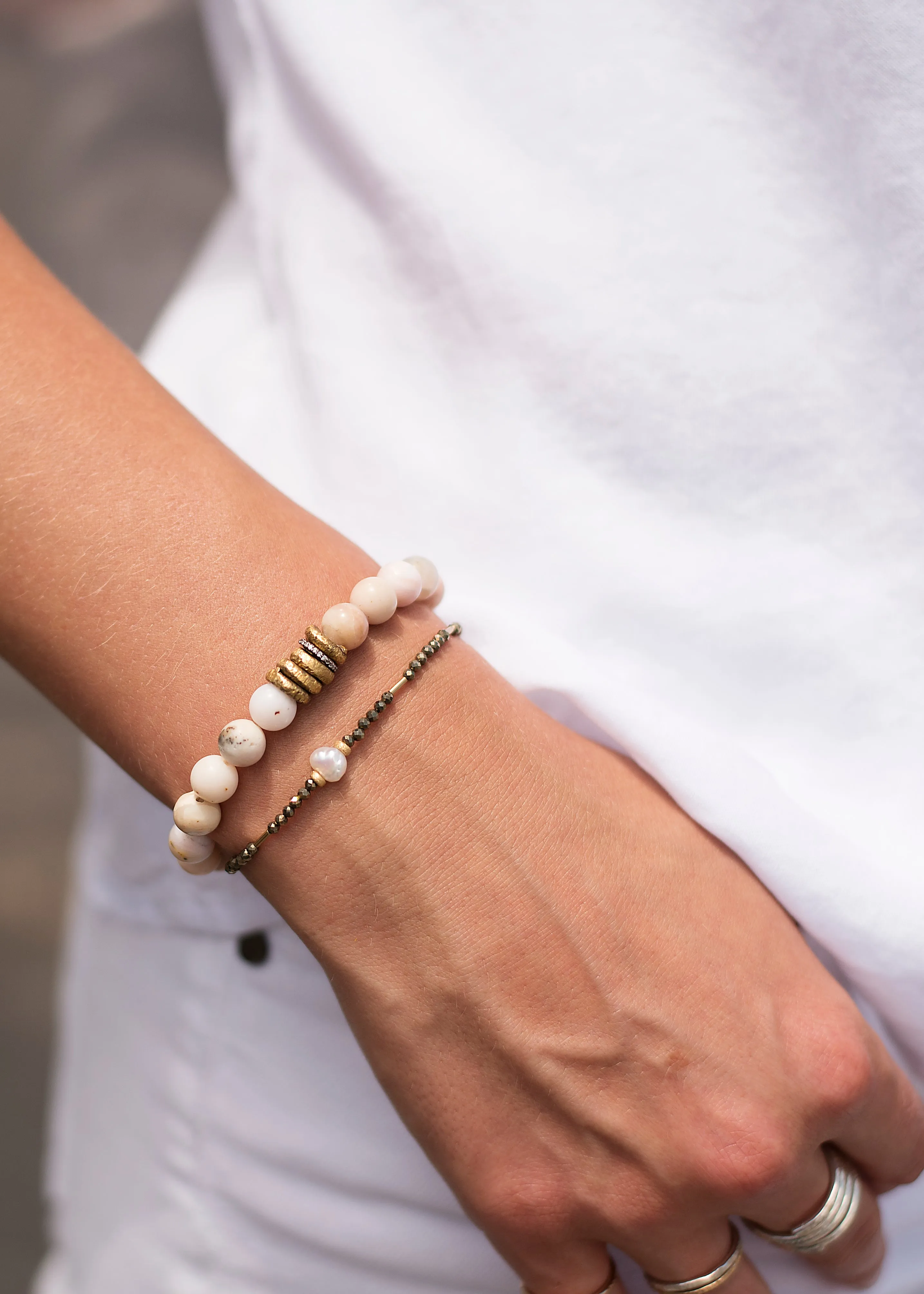 Pyrite Pearl Gold Bracelet
