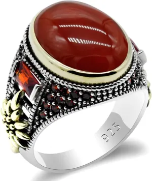 Qida Solid 925 Sterling Silver Ring for Men Onyx Stone Ring Turkish Handmade Agate Silver Luxury Vintage Men's Ring