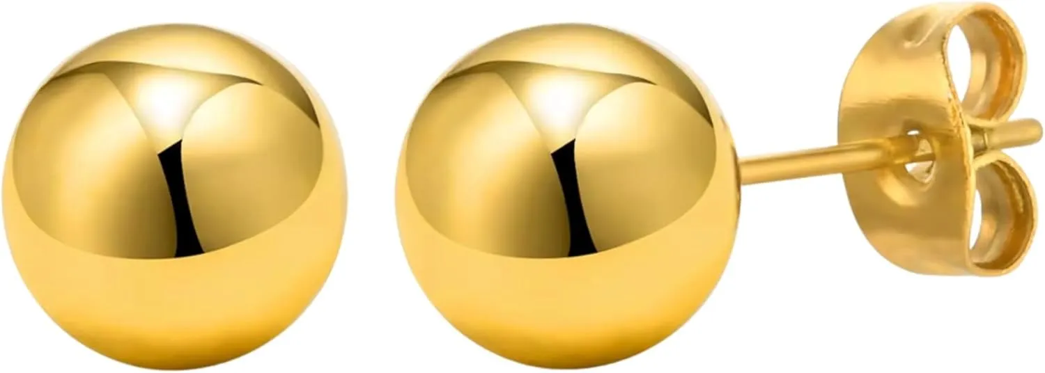 QueenBee 925 Sterling Silver & Gold Ball Stud Earrings (8mm)  Hypoallergenic Bead Earrings for Women, Minimalist Jewelry Gift for Birthday, Valentines Day & Mothers Day