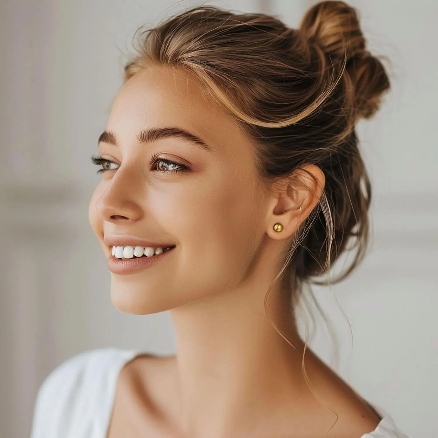 QueenBee 925 Sterling Silver & Gold Ball Stud Earrings (8mm)  Hypoallergenic Bead Earrings for Women, Minimalist Jewelry Gift for Birthday, Valentines Day & Mothers Day