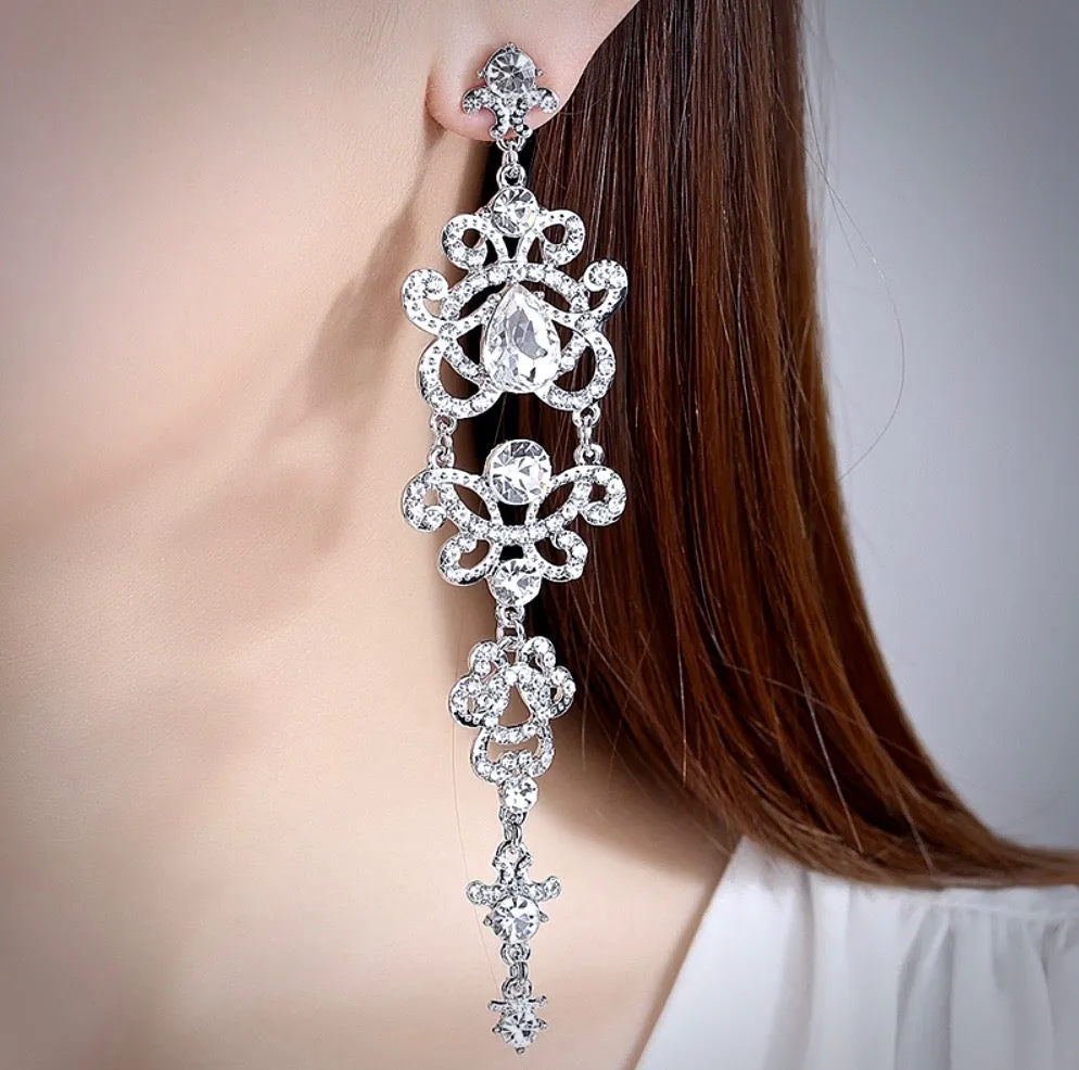 "Brenda" - Silver Rhinestone Bridal Earrings