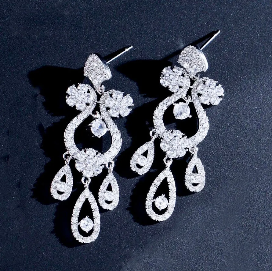 "Kalie" - Silver Crystal Bridal Earrings