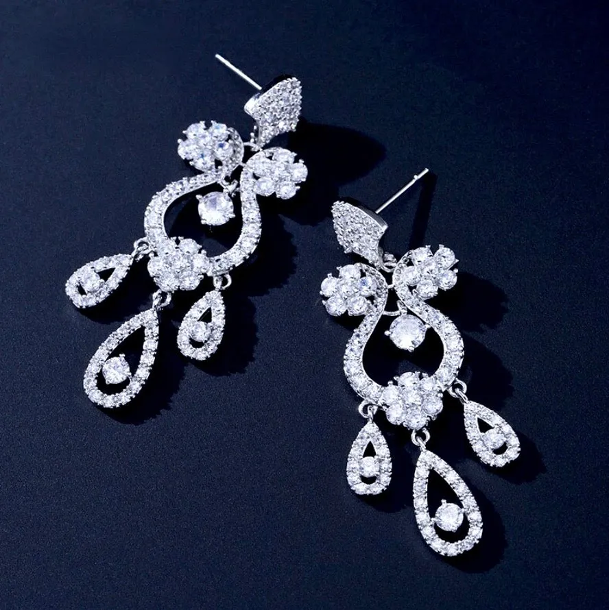"Kalie" - Silver Crystal Bridal Earrings