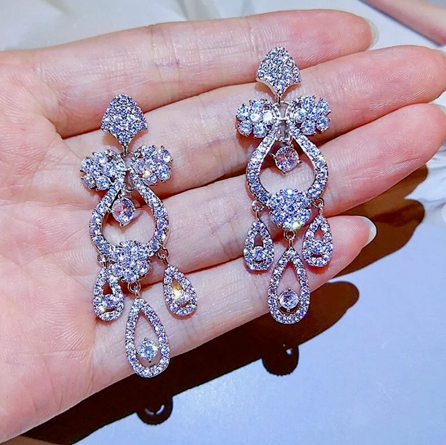 "Kalie" - Silver Crystal Bridal Earrings