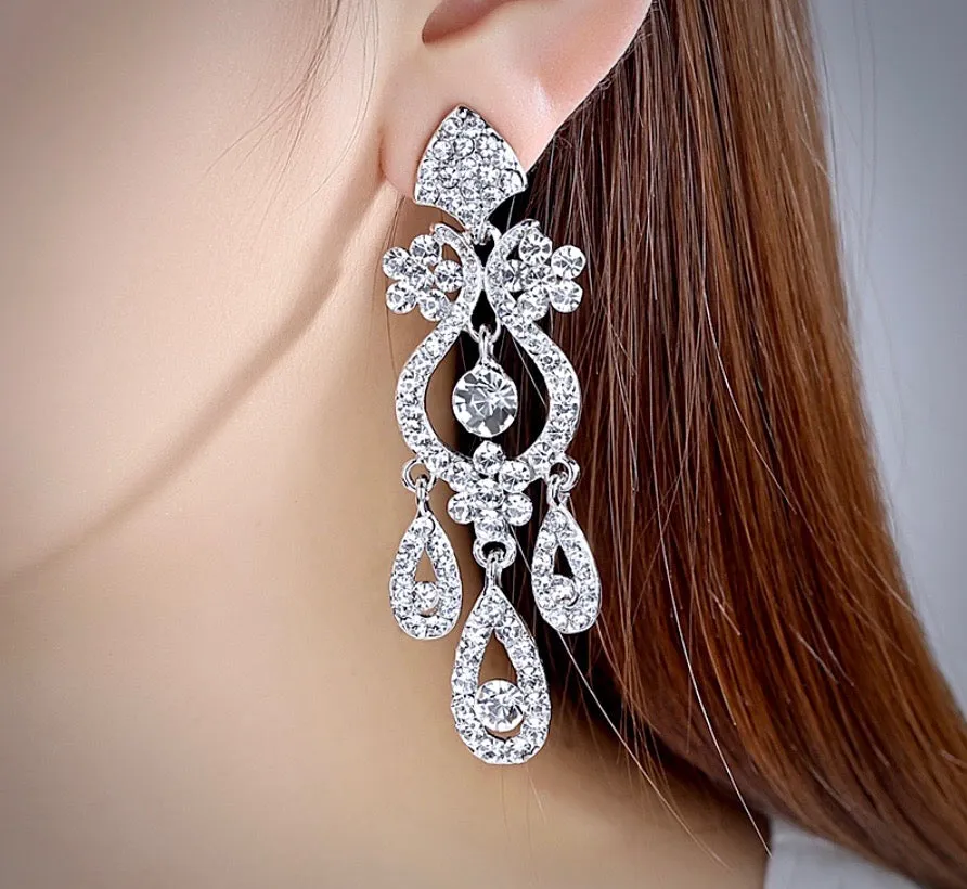 "Kalie" - Silver Crystal Bridal Earrings
