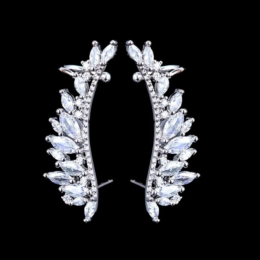 "Marcy" - Silver Cubic Zirconia Bridal Climber Earrings