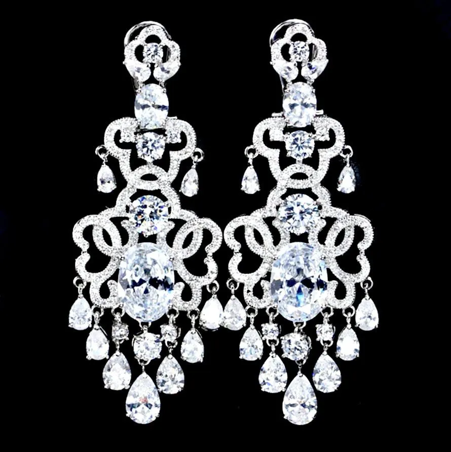 "Phoenix" - Chandelier Cubic Zirconia Bridal Earrings - More Colors