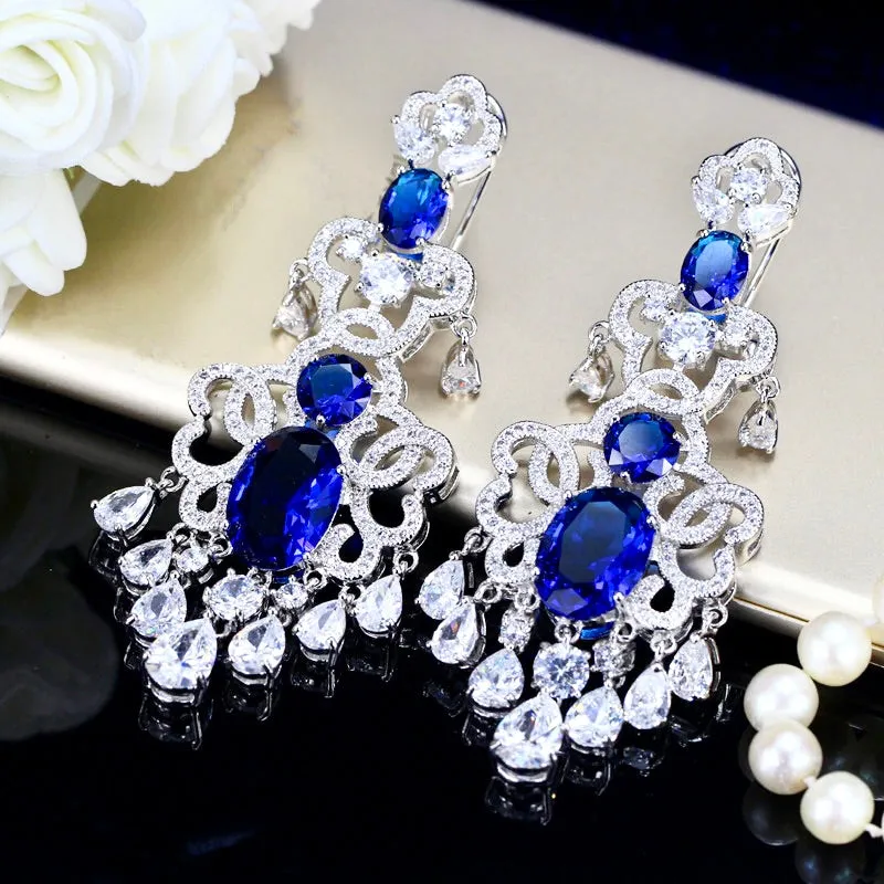 "Phoenix" - Chandelier Cubic Zirconia Bridal Earrings - More Colors