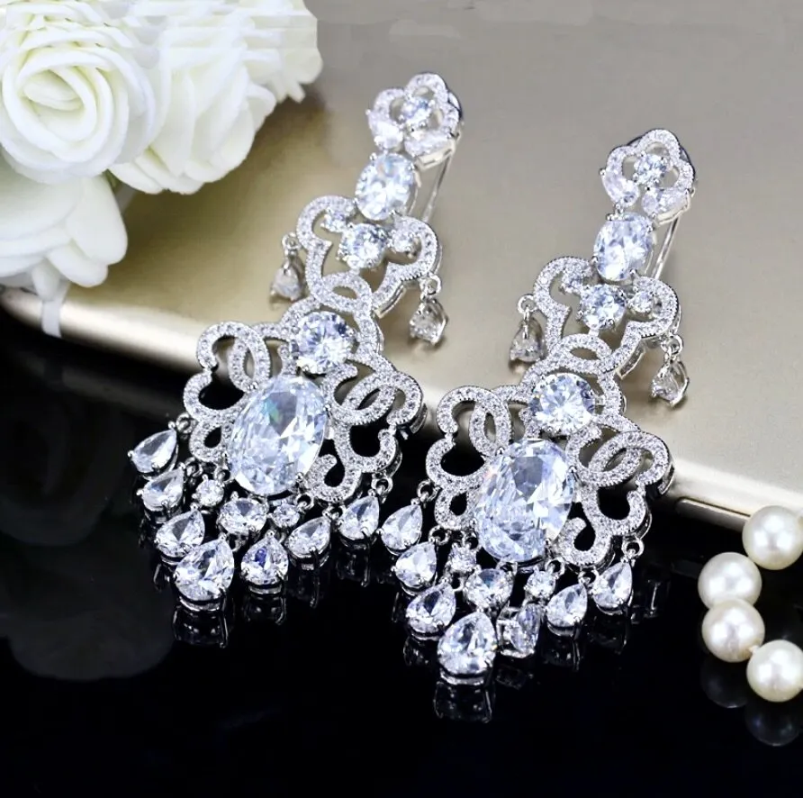 "Phoenix" - Chandelier Cubic Zirconia Bridal Earrings - More Colors