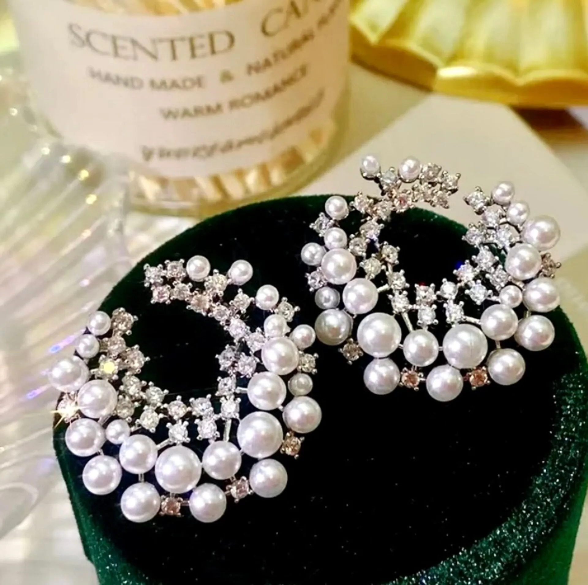 "Selena" - Pearl and Cubic Zirconia Bridal Earrings