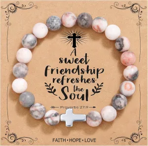 QWNHONEY Christian Gifts for Women Cross Beads Bracelet Catholic Religious Jewelry Mothers Day Birthday Christmas Gifts for Women Mother Daughter Sister Girlfriend Grandma Wife