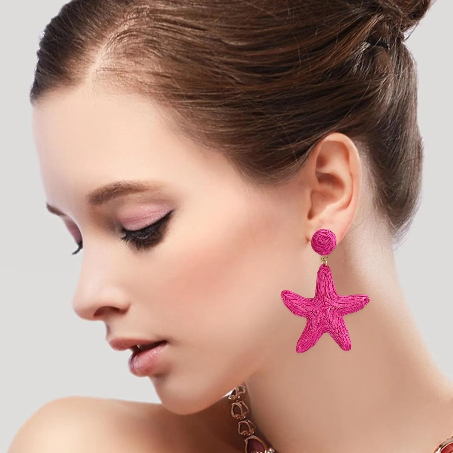 Raffia Starfish Earrings Raffia Straw Wrapped Starfish Drop Dangle Earrings Beach Earrings Summer Tropical Jewelry