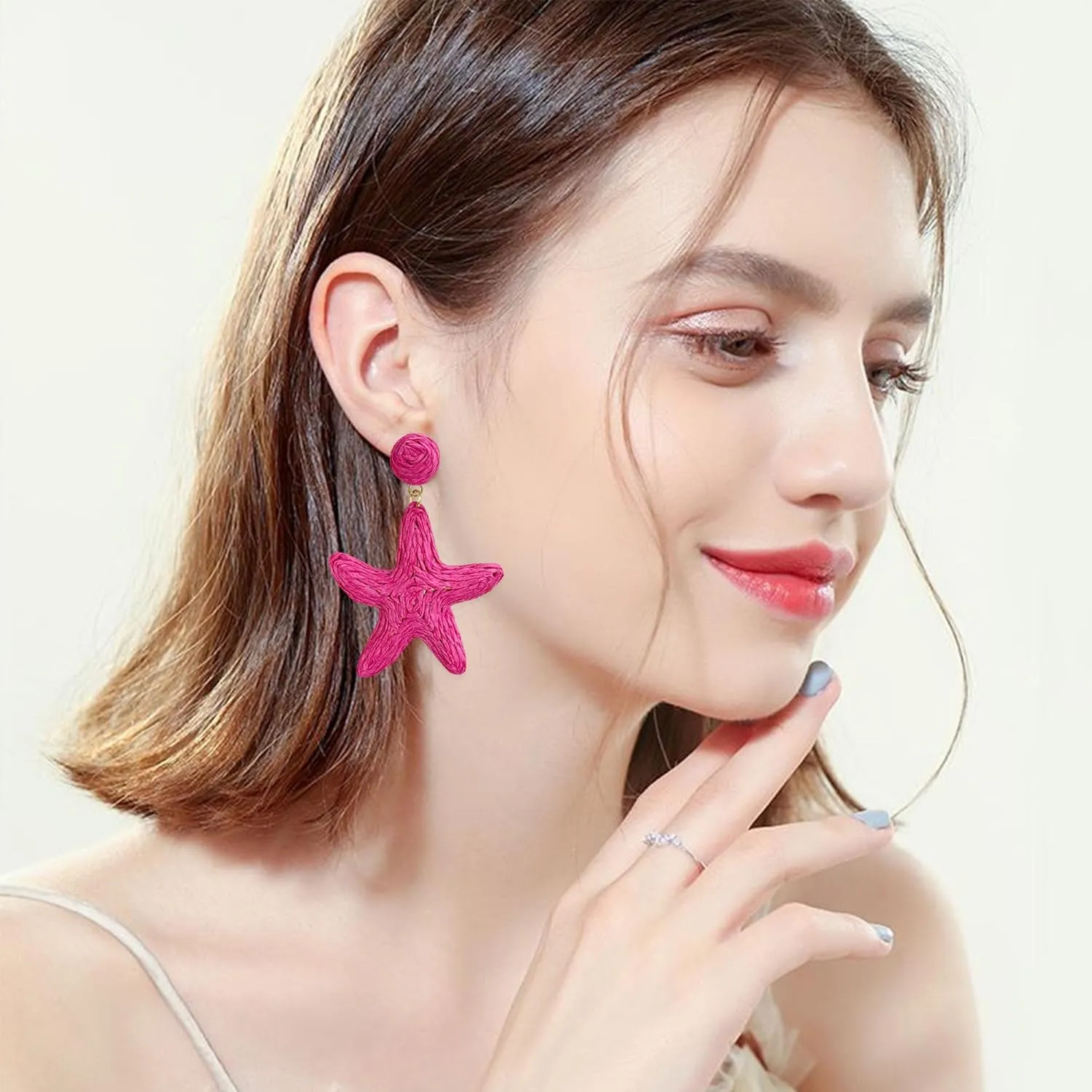 Raffia Starfish Earrings Raffia Straw Wrapped Starfish Drop Dangle Earrings Beach Earrings Summer Tropical Jewelry
