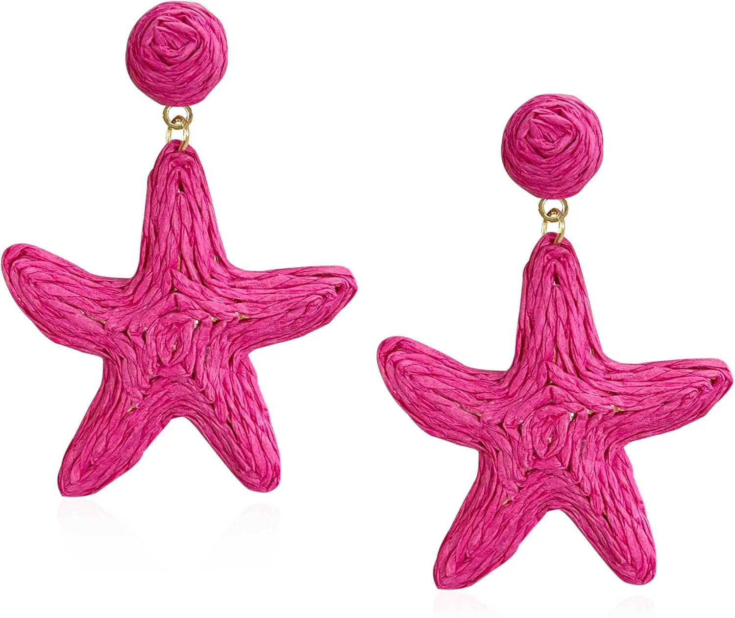 Raffia Starfish Earrings Raffia Straw Wrapped Starfish Drop Dangle Earrings Beach Earrings Summer Tropical Jewelry