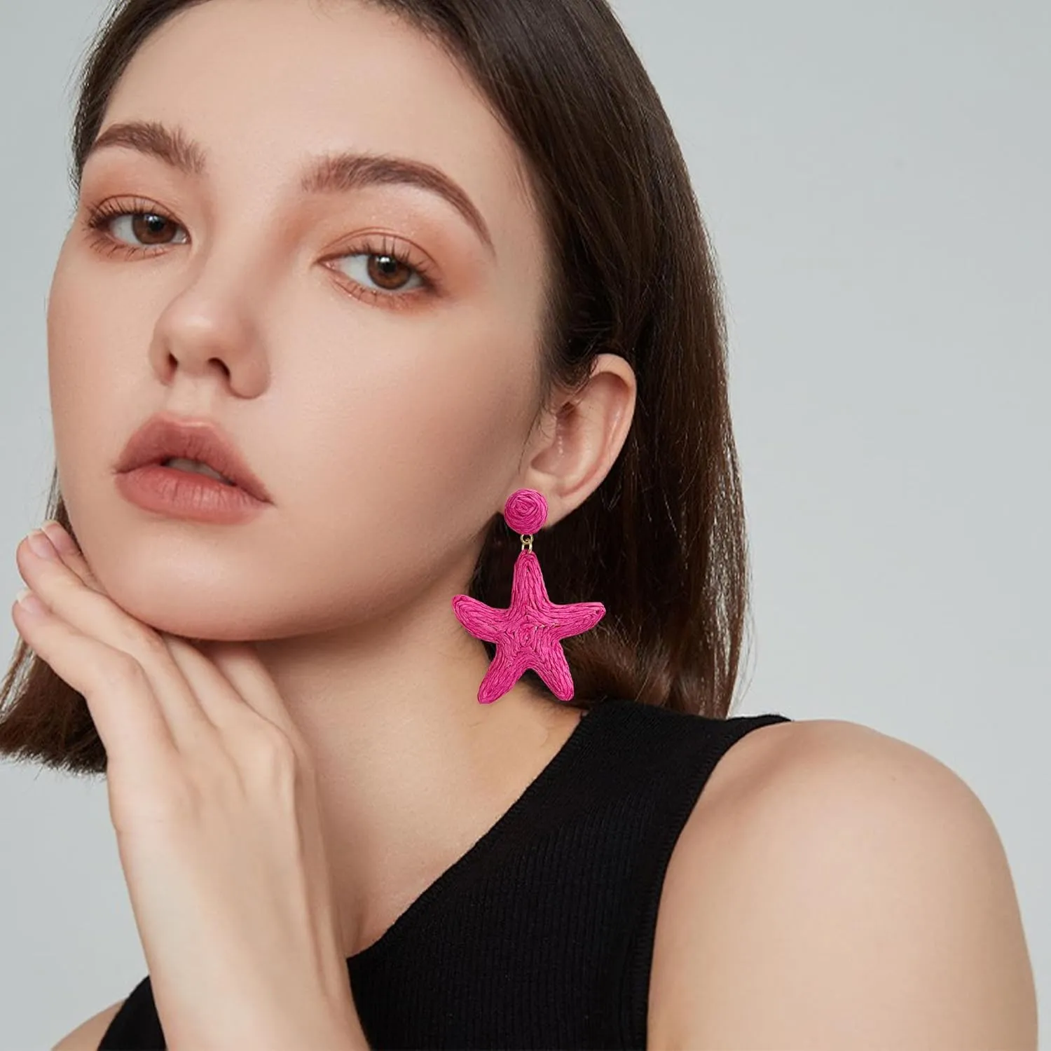 Raffia Starfish Earrings Raffia Straw Wrapped Starfish Drop Dangle Earrings Beach Earrings Summer Tropical Jewelry