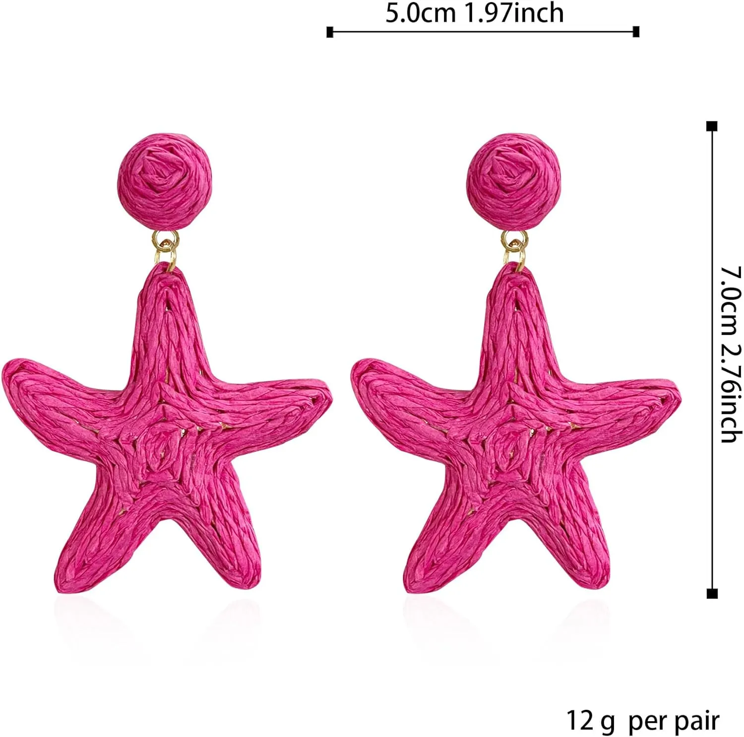 Raffia Starfish Earrings Raffia Straw Wrapped Starfish Drop Dangle Earrings Beach Earrings Summer Tropical Jewelry