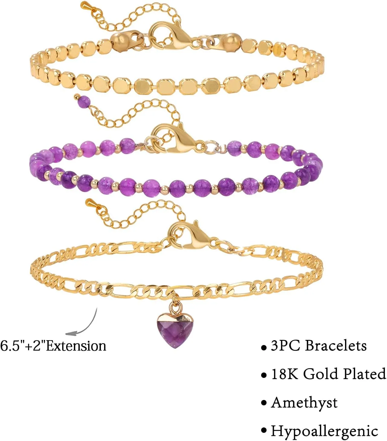 Raicegs Beaded Bracelets Set 18K Gold Stone Bracelet for Women Layered Crystal Bracelet 3mm Amethyst Turquoise Black Agate Beads Bracelet Adjustable Bracelet for Women Dainty Bracelet
