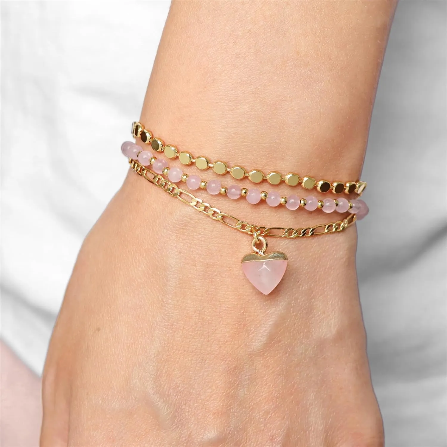 Raicegs Beaded Bracelets Set 18K Gold Stone Bracelet for Women Layered Crystal Bracelet 3mm Amethyst Turquoise Black Agate Beads Bracelet Adjustable Bracelet for Women Dainty Bracelet