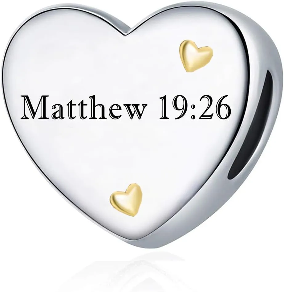 Religious Cross Charm Fits Pandora Bracelets Necklace Gold Plated Heart Bead with God All Things are Possible Jewelry for Woman Girl