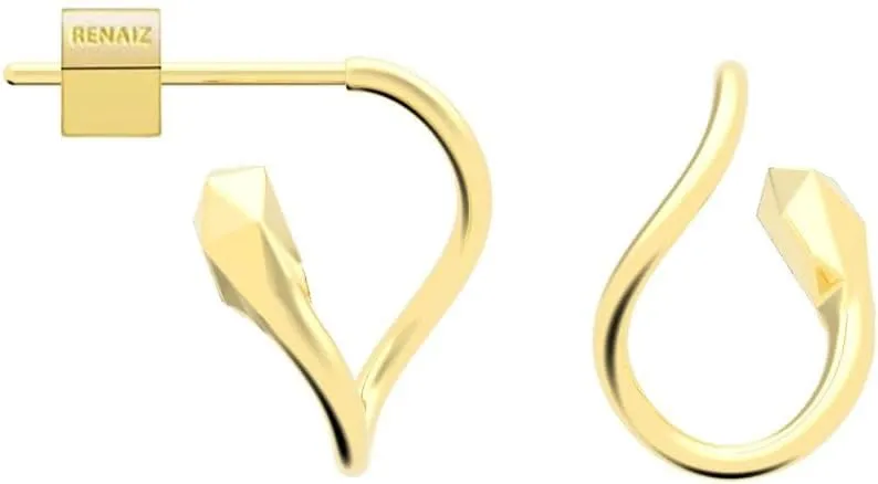 RENAIZ Dainty Lightweight Hoop & Stud Earrings for Women  14K Gold Plated & Rhodium Plated, Minimalist Geometric Hypoallergenic Jewelry, Tiny Dainty Everyday Studs and Hoops