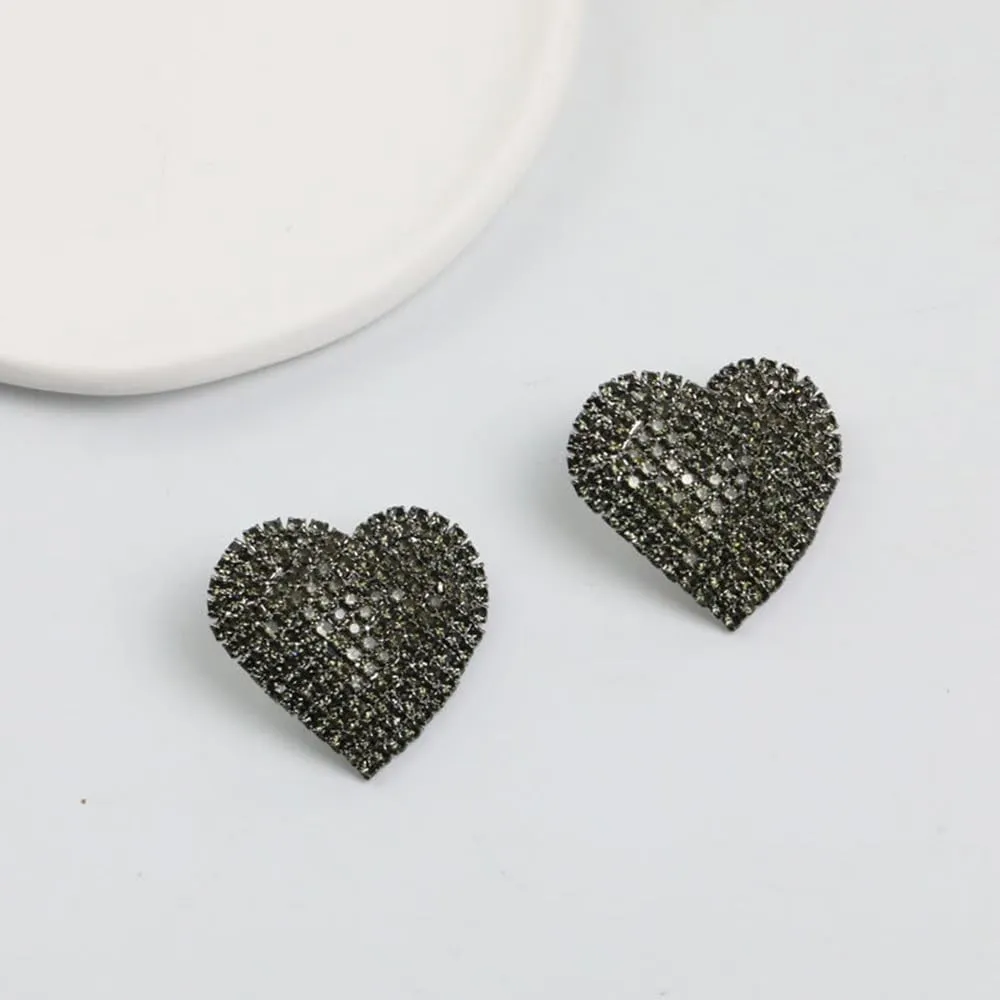 Rhinestone Heart Love Big Stud Earrings for Women Dainty 925 Sterling Silver Post Big Crystal Hearted Studs Pin Hypoallergenic Minimalist Fashion Wedding Birthday Her Mom