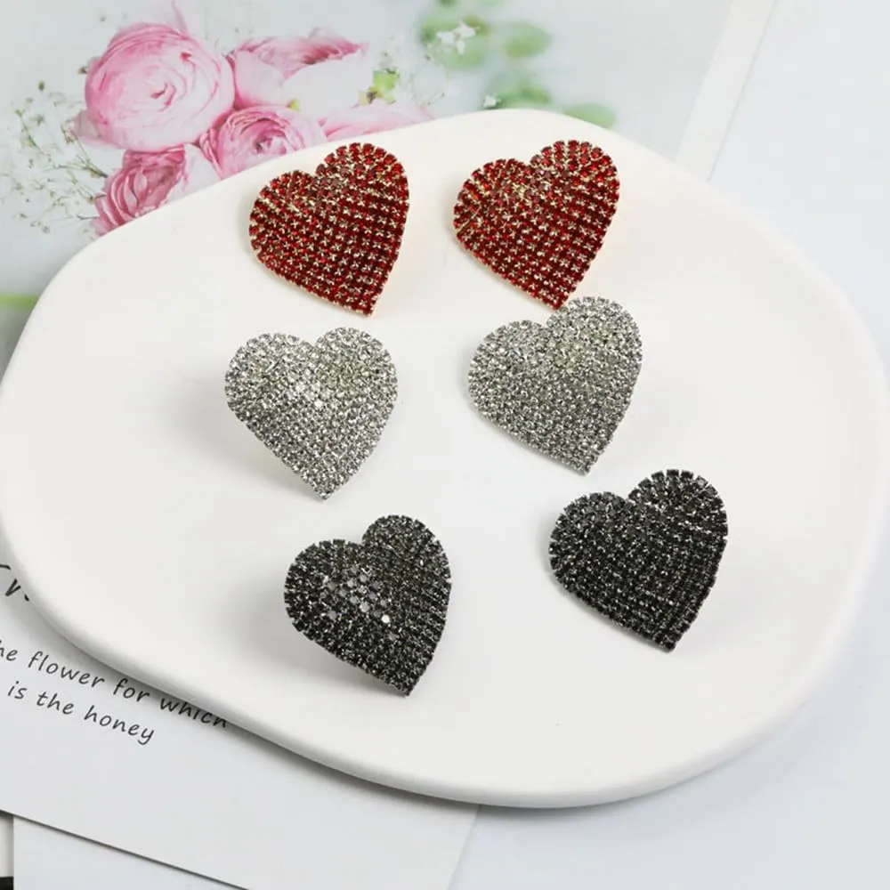 Rhinestone Heart Love Big Stud Earrings for Women Dainty 925 Sterling Silver Post Big Crystal Hearted Studs Pin Hypoallergenic Minimalist Fashion Wedding Birthday Her Mom