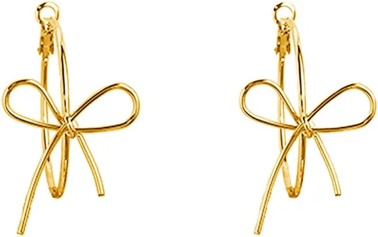 Ribbon Bow Hoop Earrings for Women Bowknot Huggie Dangle Drop Hoops Earring Minimalist Jewelry Gifts Birthday Christmas