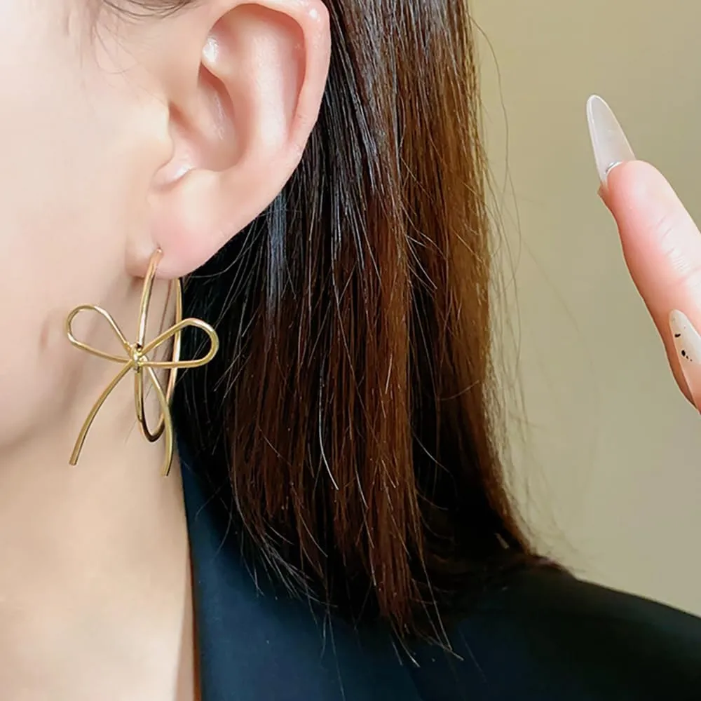 Ribbon Bow Hoop Earrings for Women Bowknot Huggie Dangle Drop Hoops Earring Minimalist Jewelry Gifts Birthday Christmas