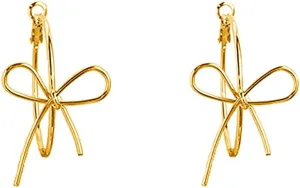 Ribbon Bow Hoop Earrings for Women Bowknot Huggie Dangle Drop Hoops Earring Minimalist Jewelry Gifts Birthday Christmas