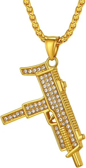 Richsteel Mens Necklaces for Womens Shiny Cubic Zirconia Africa Map/Broken Heart/Praying Hands/Cross Pendent with Spiga Chain Gold/Platinum Plated Hip Hop Jewely