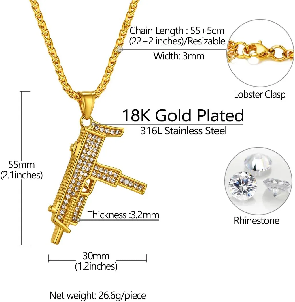 Richsteel Mens Necklaces for Womens Shiny Cubic Zirconia Africa Map/Broken Heart/Praying Hands/Cross Pendent with Spiga Chain Gold/Platinum Plated Hip Hop Jewely