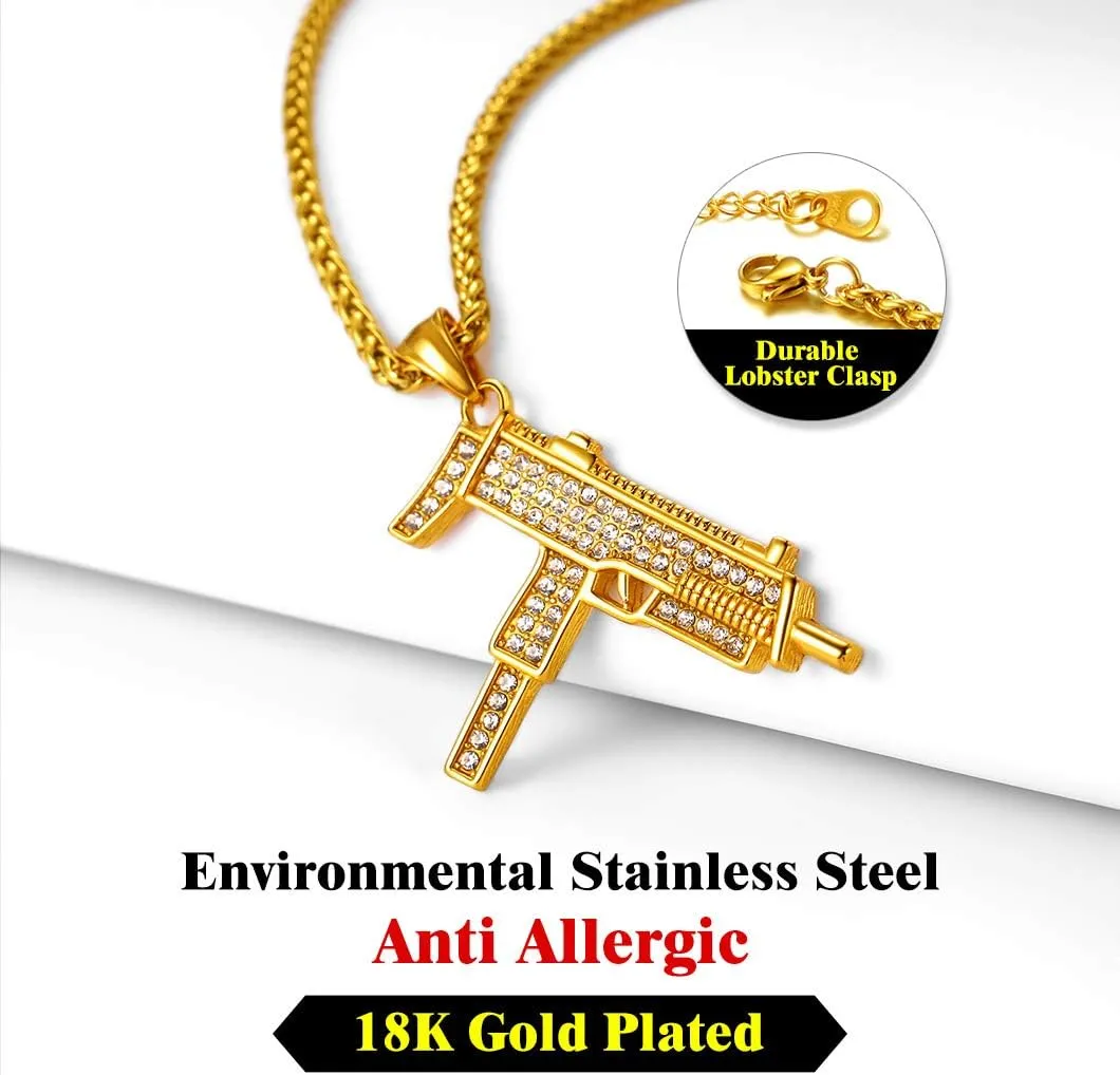 Richsteel Mens Necklaces for Womens Shiny Cubic Zirconia Africa Map/Broken Heart/Praying Hands/Cross Pendent with Spiga Chain Gold/Platinum Plated Hip Hop Jewely