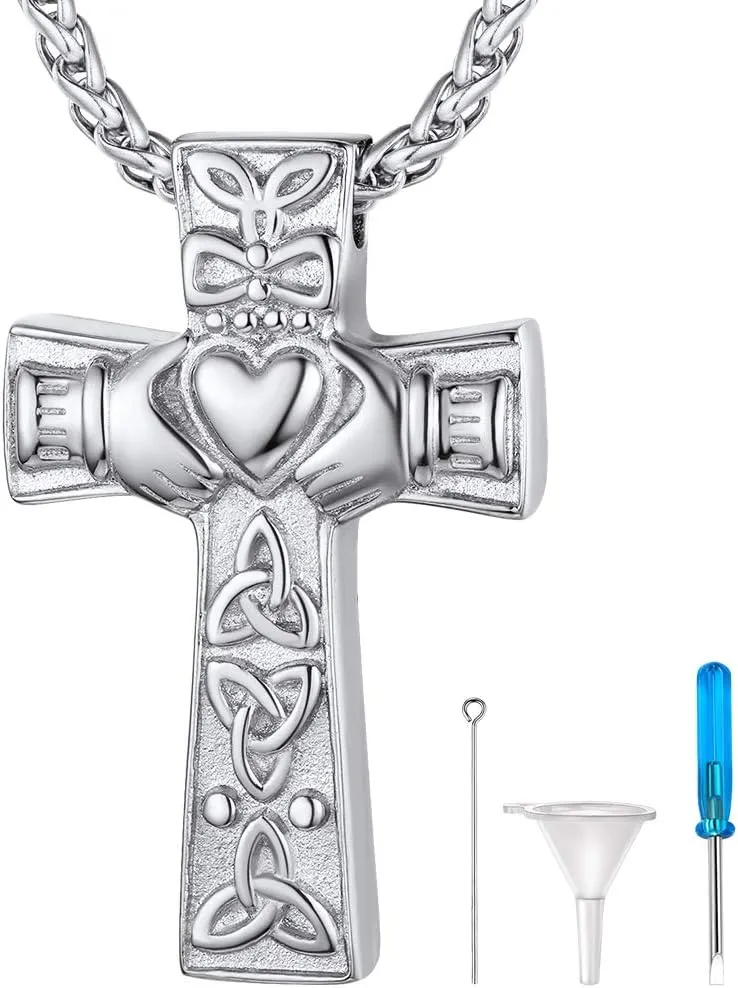 Richsteel Urn Necklaces for Ashes for Women Men Cremation Pendant Necklace for Ashes Dog/Cross Stainless Steel Memorial Jewelry